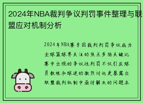 2024年NBA裁判争议判罚事件整理与联盟应对机制分析